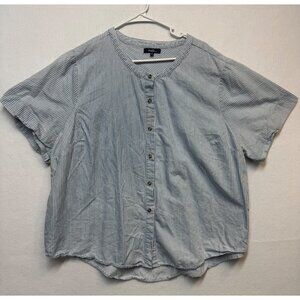 Blue & White Striped Button-Front Short Sleeve Blouse 3X By Angels Forever Young